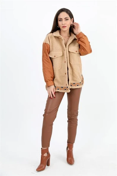 Gömlek Bergamo Kolları Kapitone Eteği Nakışlı - Bej ürün görseli 1