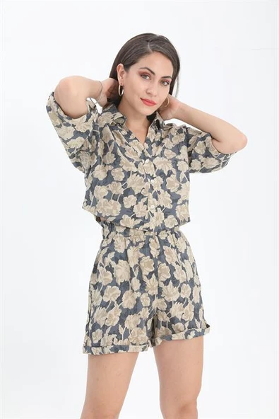 Şort Baskılı Duble Katlamalı Lastikli - Lacivert - Resim 2