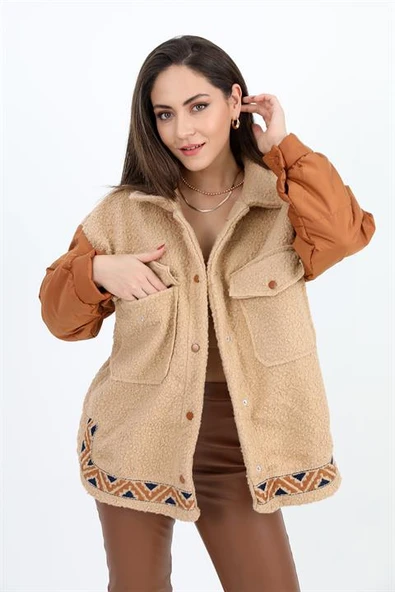 Gömlek Bergamo Kolları Kapitone Eteği Nakışlı - Bej - Resim 4