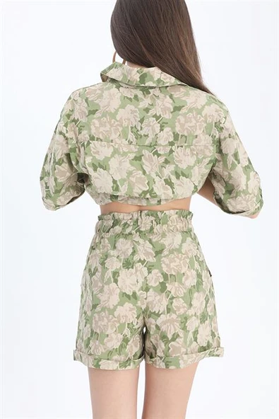 Şort Baskılı Duble Katlamalı Lastikli - Yeşil - Resim 4