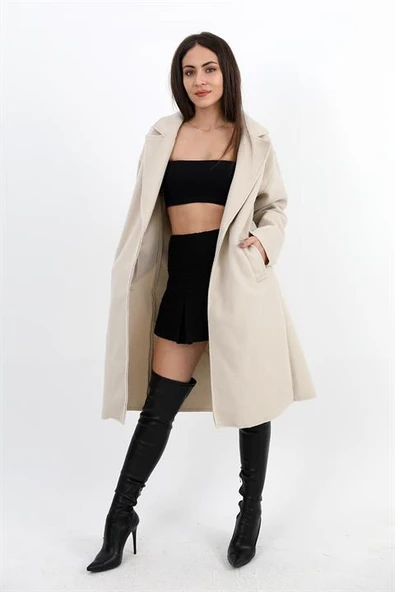 Kaşe Kaban Kruvaze Yaka Kolu Arma Detaylı - Taş - 3