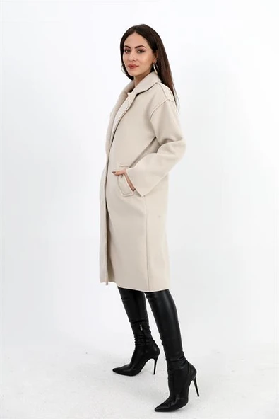 Kaşe Kaban Kruvaze Yaka Kolu Arma Detaylı - Taş - 4