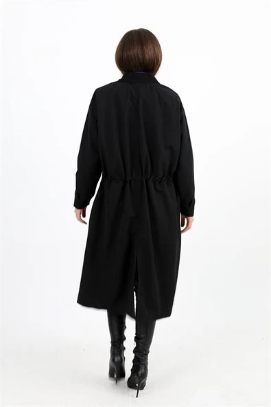 Trençkot Yakası Ribanalı Kolu Çıtçıtlı Fermuarlı - Siyah - Resim 7