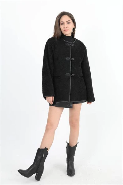 Bisiklet Yaka Kıvırcık Ceket - Siyah ürün görseli 1