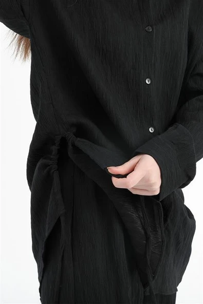 Yandan Bağlamalı Tunik Gömlek - Siyah - Resim 2