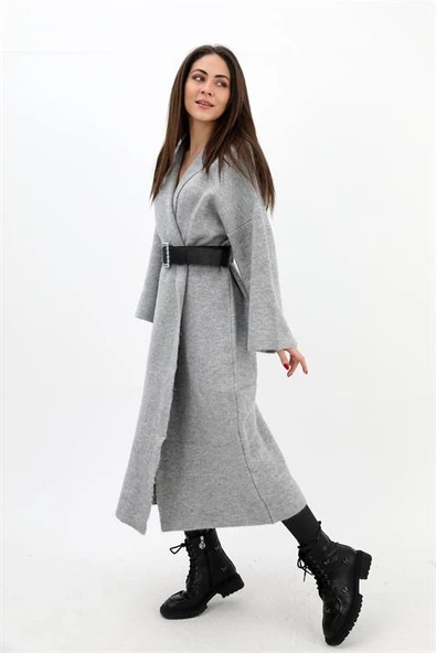 Uzun Salaş Triko Hırka - Gri - Resim 5