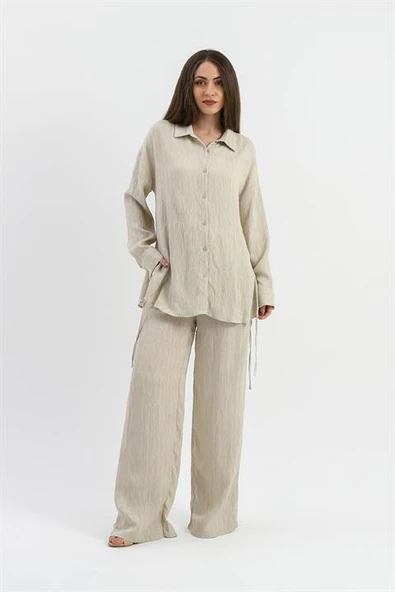 Yandan Bağlamalı Tunik Gömlek - Taş - Resim 2