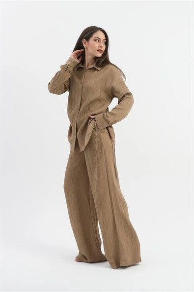 Yandan Bağlamalı Tunik Gömlek - Vizon ürün görseli 1