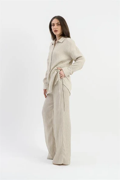 Yandan Bağlamalı Tunik Gömlek - Taş - Resim 3