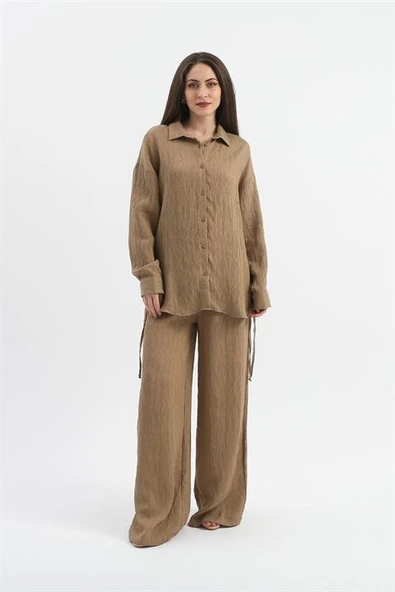 Yandan Bağlamalı Tunik Gömlek - Vizon - Resim 2