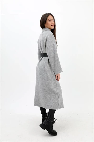 Uzun Salaş Triko Hırka - Gri - Resim 2