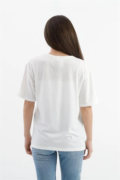 Bisiklet Yaka Kot Cep Detaylı T- shirt - Ekru - Resim 4