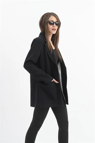 Kol Ağzı Çizgili Cepli Poliviskon Ceket - Lacivert - Resim 4