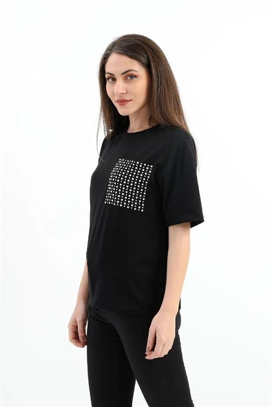 Zımba Detaylı Cepli T- shirt - Siyah - Resim 3