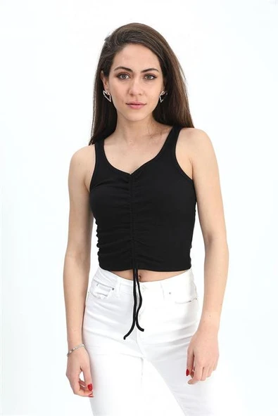 Atlet Önü Büzgülü Crop - Antrasit ürün görseli 1