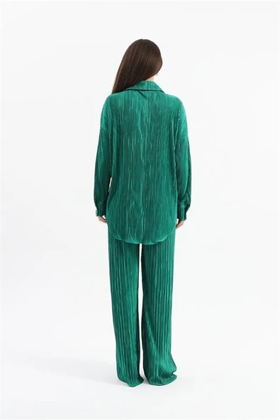 Düğme Detaylı Örme Pilise Takım - Yeşil - Resim 6