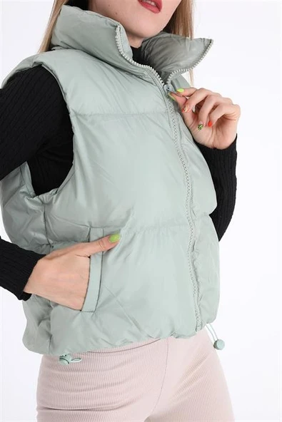 Yelek Önü Fermuarlı Paraşüt Kumaş - Mint Yeşili - Resim 3