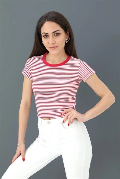 Bluz Bisiklet Yaka Çizgili Kaşkorse - Mürdüm ürün görseli 1