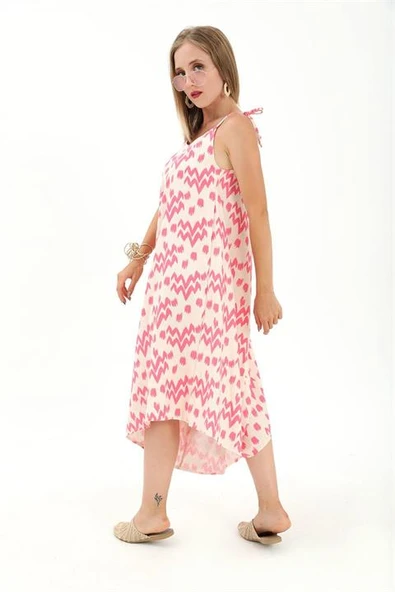 Tulum Ayarlanabilir Askılı Keten Desenli - Fuşya - Resim 6