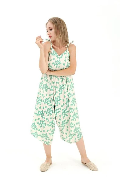 Tulum Ayarlanabilir Askılı Keten Desenli - Yeşil ürün görseli 1