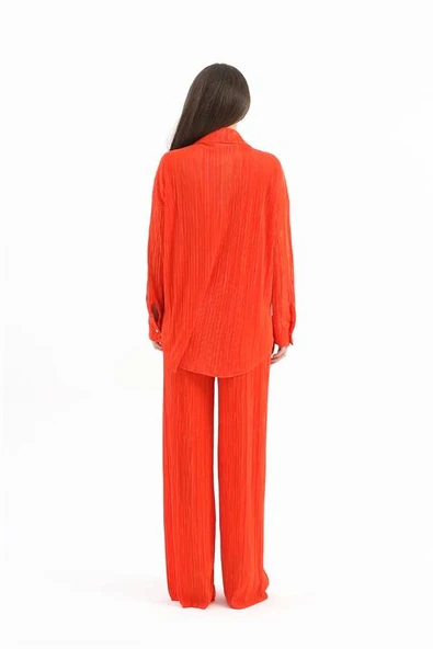 Düğme Detaylı Örme Pilise Takım - Turuncu - Resim 5