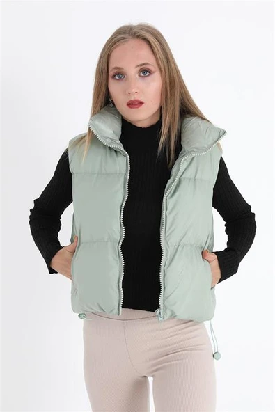 Yelek Önü Fermuarlı Paraşüt Kumaş - Mint Yeşili - Resim 4