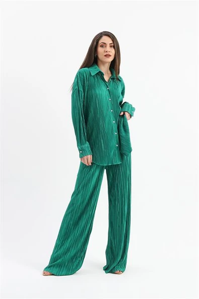 Düğme Detaylı Örme Pilise Takım - Yeşil ürün görseli 1