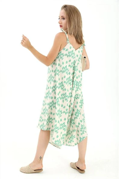 Tulum Ayarlanabilir Askılı Keten Desenli - Yeşil - Resim 5