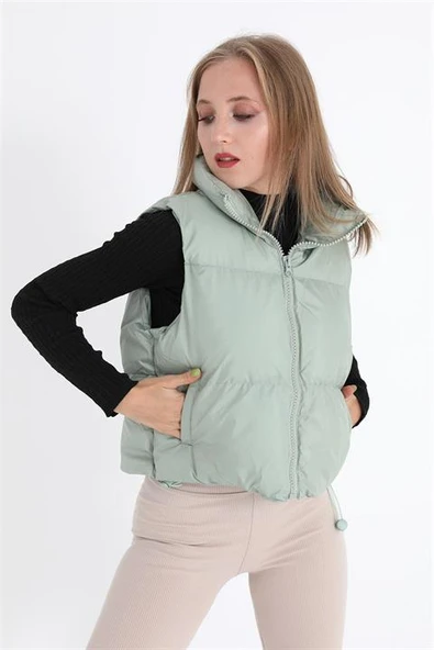 Yelek Önü Fermuarlı Paraşüt Kumaş - Mint Yeşili ürün görseli 1