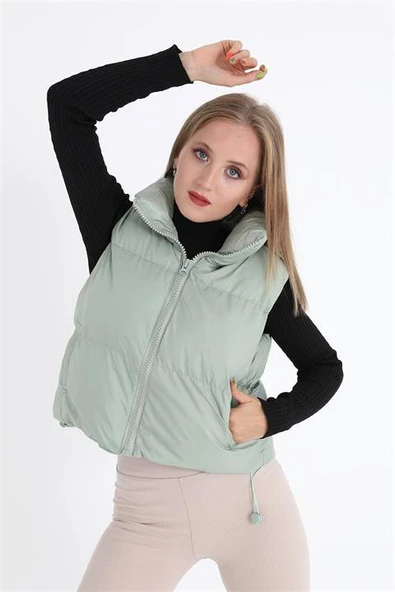 Yelek Önü Fermuarlı Paraşüt Kumaş - Mint Yeşili - Resim 2