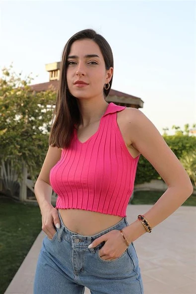 Atlet V Polo Yaka - Fuşya ürün görseli 1