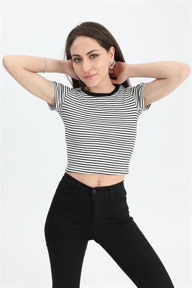 Bluz Bisiklet Yaka Çizgili Kaşkorse - Ekru - Resim 2