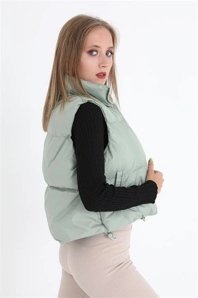 Yelek Önü Fermuarlı Paraşüt Kumaş - Mint Yeşili - Resim 6