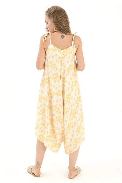 Tulum Ayarlanabilir Askılı Keten Desenli - Sarı - Resim 5