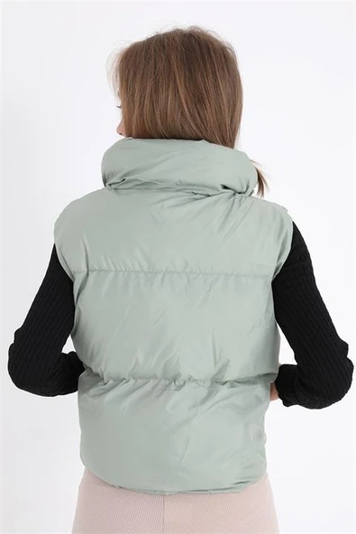 Yelek Önü Fermuarlı Paraşüt Kumaş - Mint Yeşili - Resim 7