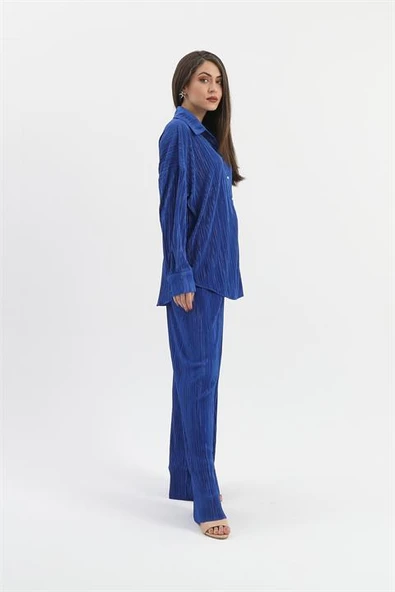 Düğme Detaylı Örme Pilise Takım - SaksMavisi - Resim 5