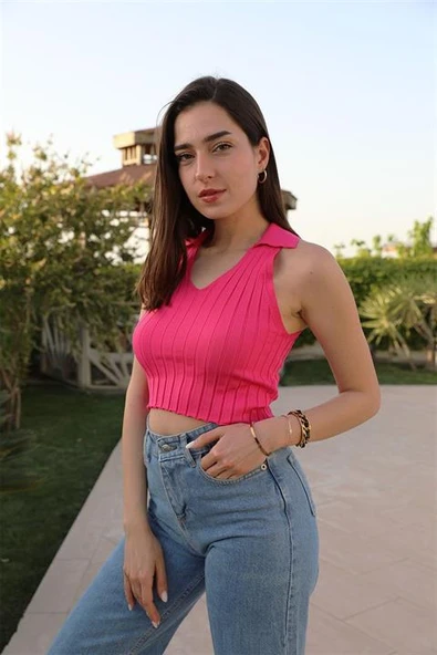 Atlet V Polo Yaka - Fuşya - Resim 2