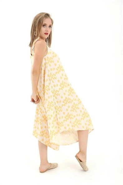 Tulum Ayarlanabilir Askılı Keten Desenli - Sarı - Resim 2