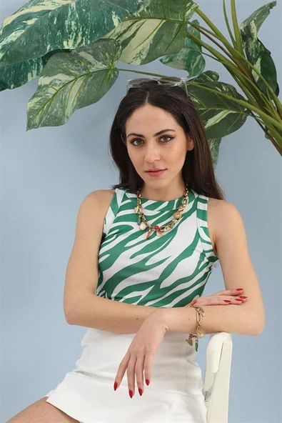 Atlet Geniş Biyeli Desenli Kaşkorse - Zümrüt ürün görseli 1