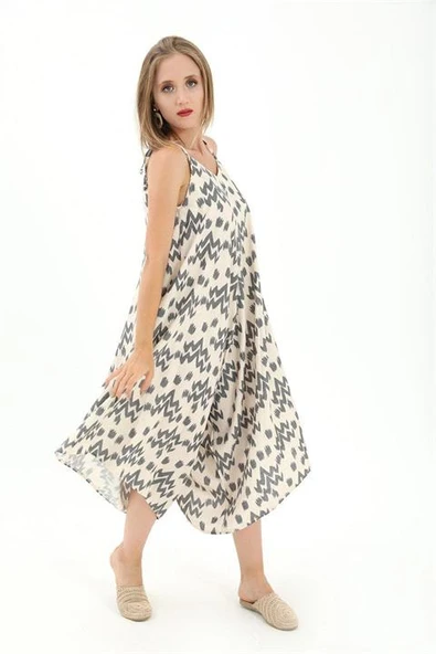 Tulum Ayarlanabilir Askılı Keten Desenli - Antrasit - Resim 2