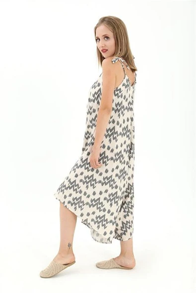 Tulum Ayarlanabilir Askılı Keten Desenli - Antrasit - Resim 5