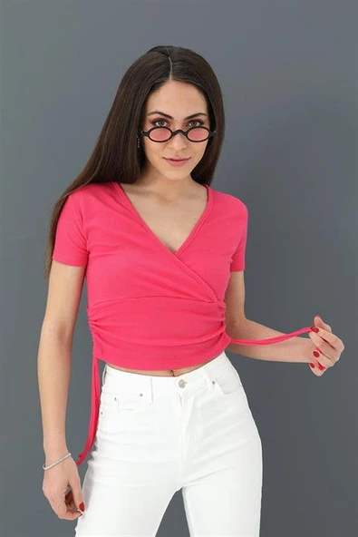 Bluz Kruvaze Yaka Yanları Tünelli - Mürdüm - Resim 2