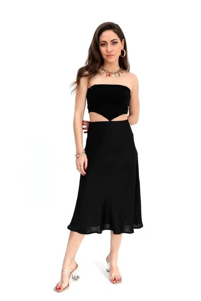 Etek Midi Boy Saten Beli Lastikli - Antrasit ürün görseli 1