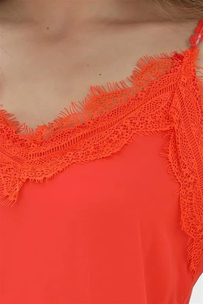 İp Askılı Ayarlanabilir Dantelli Atlet - Mercan - Resim 3