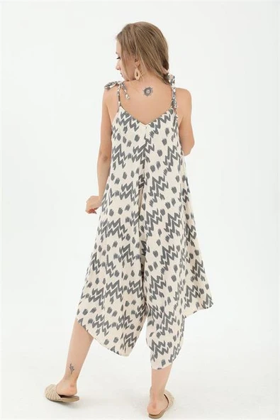 Tulum Ayarlanabilir Askılı Keten Desenli - Antrasit - Resim 6