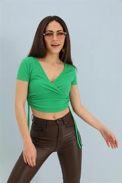 Bluz Kruvaze Yaka Yanları Tünelli - Zümrüt ürün görseli 1