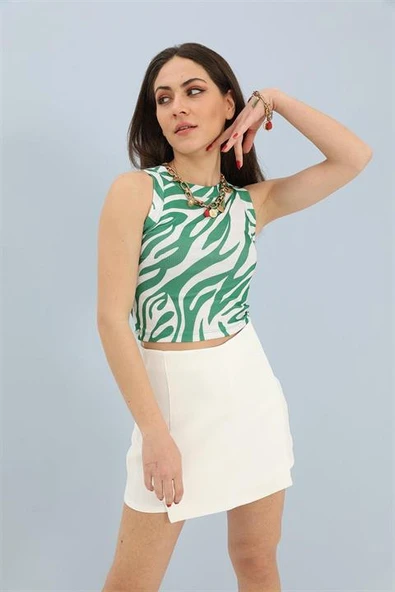 Atlet Geniş Biyeli Desenli Kaşkorse - Zümrüt - Resim 2