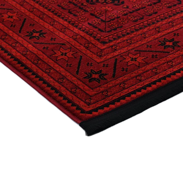 Afgan Türkmen Otantik Desenli Dokuma Bordo Oturma Odası Salon Mutfak Halısı 5969A_ZS72 - 5