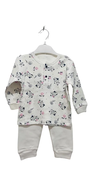 uğurböceğiçocuk Çıtçıt Düğmeli Desenli Alt Üst Takım Bebek Pijama Takım - 10