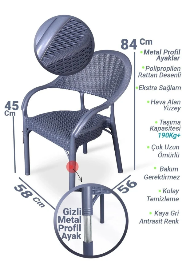 Almina Rattan Masa Takımı 80x140 Camlı Masa 4 Kişilik Bambu Sandalye Seti Bahçe Balkon Teras Takımı - 6